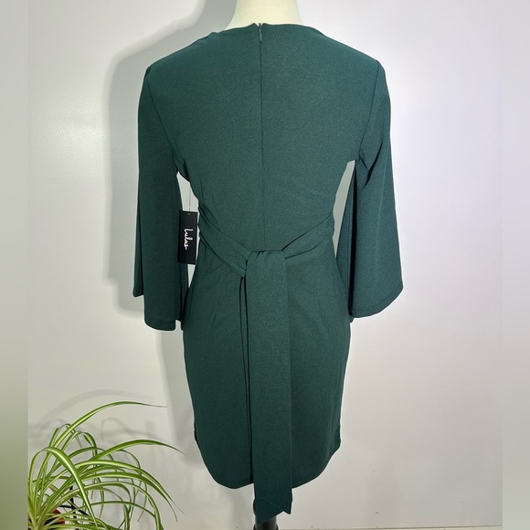 Lulus forest green bell sleeve bodycon dress with plunge neckline and tie back - Picture 3 of 7